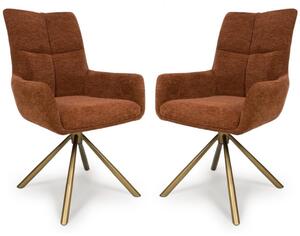 Cavino Rust Fabric Dining Chairs With Bronze Legs In Pair