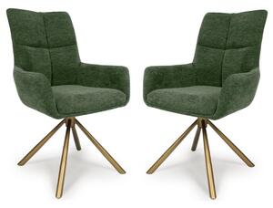 Cavino Green Fabric Dining Chairs With Bronze Legs In Pair