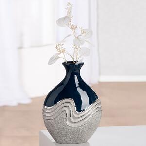 Carnation Small Decorative Bottle Ceramic Vase in Blue and Silver