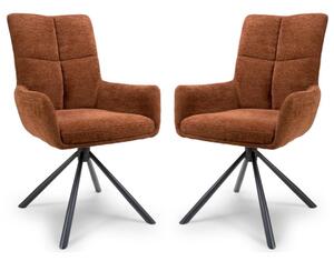 Cavino Rust Fabric Dining Chairs With Black Legs In Pair