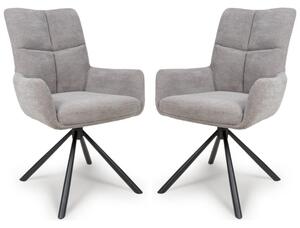 Cavino Pewter Fabric Dining Chairs With Black Legs In Pair