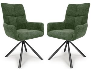 Cavino Green Fabric Dining Chairs With Black Legs In Pair