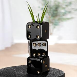 Carnation 3 Cube Ceramic Vase in Black and Gold