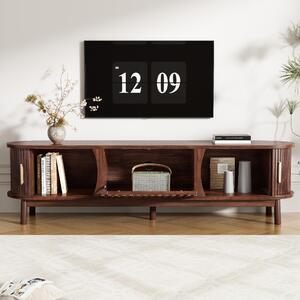 Retro MDF TV Stand with Sliding Wood-Slat Doors, Sturdy Unit with 3 Compartments for 65-Inch TV, 165L x 39.5W x 46H cm, Dark Oak Aosom UK