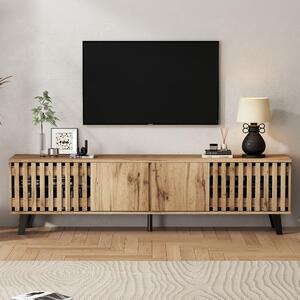 Modern Vintage TV Stand with Sturdy Five-Legged Support, Spacious Unit with 4 Openwork Doors and 9 Shelves, 180L x 40W x 55H cm, Wood Aosom UK