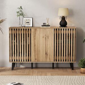 Modern Vintage Sideboard with Openwork Wooden and Panel Doors, Six-Point Support Unit with 6 Compartments, 150L x 40W x 95H cm, Wood Aosom UK