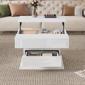 360° Rotating Coffee Table with Height-Adjustable Top and Hidden Storage, Modern Centre Table for Living Rooms, 70L x 70W x 45H cm, White Aosom UK