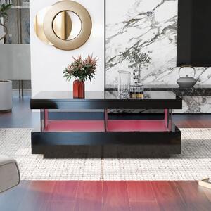 Stylish Coffee Table with 2 Drawers, Open Storage and LED Lights, Durable Center Table for Living Room, 100L x 60W x 49.5H cm, Black Aosom UK