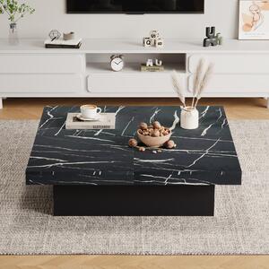 Modern Square Coffee Table with Sliding Top and 4 Built-In Drawers, Versatile Center Table for Living Spaces, 90L x 90W x 25H cm, Black Aosom UK