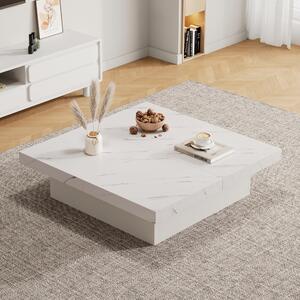 Modern Square Coffee Table with 4 Drawers and Sliding Surface, Space-Saving Center Table for Living Rooms, 90L x 90W x 25H cm, White Aosom UK