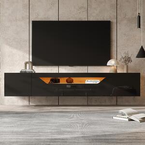 Floating TV Stand with App-Controlled LED Strip and Pull-Down Door, Wall-Mounted TV Unit with Storage Shelves, 180L x 37W x 36H cm, Black Aosom UK