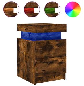 Syracuse Wooden Bedside Cabinet With 2 Drawers And LED - Smoked Oak