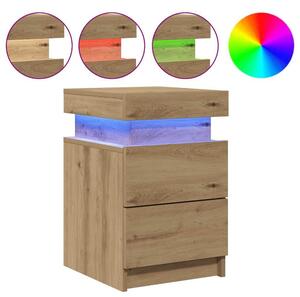 Syracuse Wooden Bedside Cabinet With 2 Drawers And LED - Artisan Oak