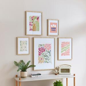 Set of 5 Bright Floral Framed Prints MultiColoured