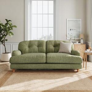 Martha 3 Seater Sofa, Faux Linen Slub Faux Linen Green