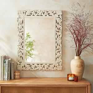 Carved Wood Rectangle Overmantel Wall Mirror Wood (Brown)