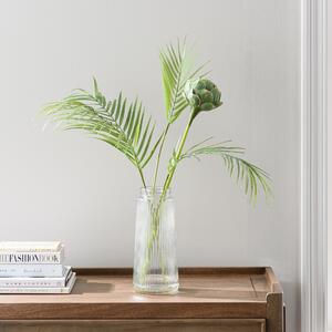 Artificial Protea and Palm Leaf Bouquet in Glass Vase Green