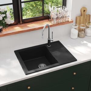 Kitchen Sink with Overflow Hole Oval Black Granite