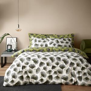 Modern Ginko Fern Duvet Cover and Pillowcase Set Cream/Green