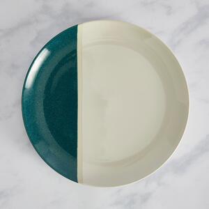Elements Dipped Teal Stoneware Dinner Plate Blue/White