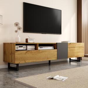 Retro TV Cabinet with Three Doors and 2 Compartments, U-Shaped Legs, TV Stand for Living Rooms, 170L x 36.5W x 42H cm, Dark Gray+Natural Aosom UK