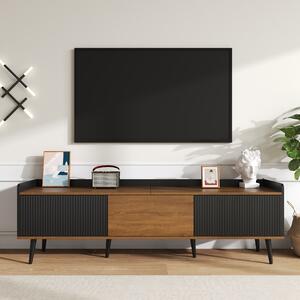 3 Doors TV Cabinet with Raised Edge and Wooden Legs, Media Cabinet Ideal for Modern Homes with Children, 160L x 39W x 49.5H cm, Black Aosom UK