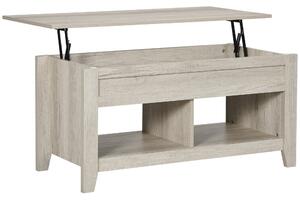 HOMCOM Lift Top Coffee Table w/ Hidden Storage Compartment Open Shelves Lift Tabletop Pop Up Centre Table for Living Room Oak Effect