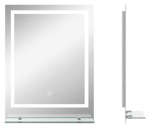 Kleankin Illuminated LED Vanity Mirror: Smart Touch Anti-Fog Makeup Mirror with Shelf, 3 Colour Settings, 70x50cm Aosom UK