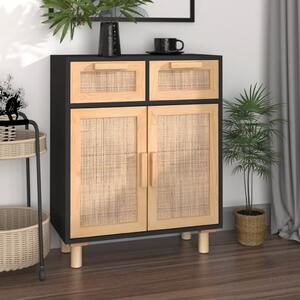Sideboard Black 60x30x75 cm Solid Wood Pine and Natural Rattan
