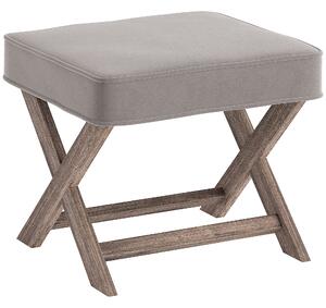 HOMCOM Padded Footstool with Velvet Cover and X Leg Chair, Shabby Chic Footrest, Solid Rubber Wood, 49.5 x 45 x 41 cm, Grey