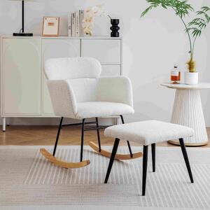 Footstool Armchair Rocking Chair with Soft Cushion and Solid Wood Legs, Recliner Chair with Comfortable Footrest, 61x72.5x82 cm, White Aosom.UK