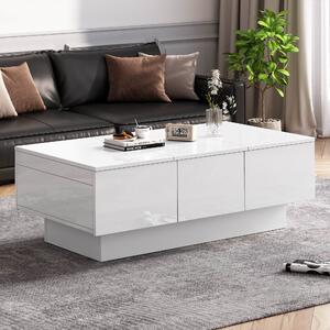 Contemporary Coffee Table with 2 Drawers and Large Storage Space, High Gloss Finish, Modern Living Room Centerpiece, 100x55x35 cm, White Aosom.UK