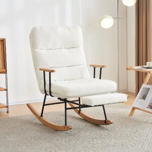 Boucle Fabric Tufted Rocking Chair with Metal Legs and Wood Base, Lounge Chair High Back Recliner for Living Room, 63.5x102x100 cm, White Aosom.UK