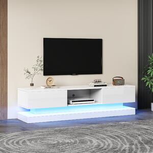 Modern TV Stand with 16 Colour RGB LED Lights, High Gloss Front, 2 Drawers and Open Storage Space, Fit 70-79 inch TVs, 160x35x40.5cm, White Aosom.UK