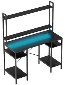 HOMCOM Computer Desk with Power Outlets and LED Lights, Home Office Desk with Monitor Stand and 2 CPU Stands, Study Table Gaming Desk with Hutch, Black