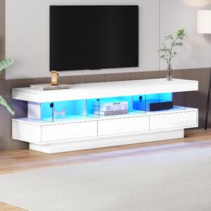 Modern TV Stand Unit with LED Lights and High Gloss Front, 3 Drawers and Open Storage, Living Room TV Cabinet Stand, 160x38x50.5 cm, White Aosom.UK