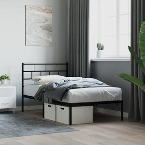Metal Bed Frame with Headboard Black 75x190 cm