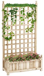 Outsunny Planter with Trellis for Climbing Vines, Wood Raised Beds for Flower, Indoor Outdoor, 58W x 21.5D x 15Hcm, Natural Aosom UK