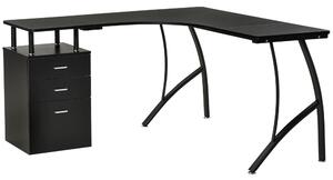 HOMCOM L-Shaped Computer Desk Table with Storage Drawer Home Office Corner Industrial Style Workstation, Black
