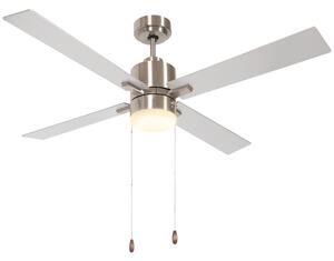 HOMCOM Ceiling Fan with LED Light, Flush Mount Ceiling Fan Lights with Reversible Blades, Pull-chain, Silver and Natural Tone Aosom UK