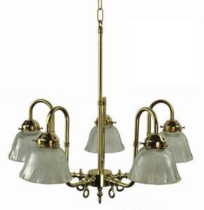 Large Swan 703P5 Traditional Solid Brass 5 Light Pendant - product_finish:Antique-shades:WITH SMALL HOLLOTHANE GLASS SHADE