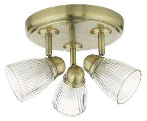 Dar Lighting CED7675 Cedric 3 Light Bathroom Spotlight In Antique Brass With Ribbed Glass IP44