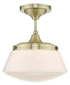 Dar Lighting CAD0175 Caden Bathroom Semi Flush Ceiling Light In Antique Brass With Opal Glass IP44