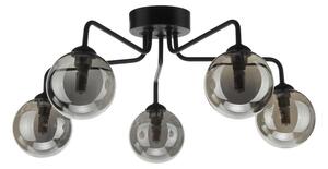 Dar Lighting FEY0522-01 Feya 5 Light Semi Flush Ceiling Light In Matt Black With Smoked Glass
