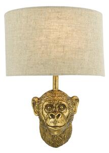 Dar Lighting RAU0735 Raul Monkey Wall Light In Gold Finish With Natural Linen Shade