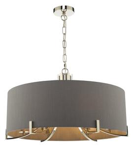 Dar Lighting VEY0639 Veyron 6 Light Ceiling Pendant In Polished Nickel With Grey Shade