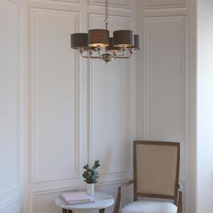 Endon Lighting 94381 Highclere 6 Light Ceiling Pendant In Nickel With Charcoal Linen Shades