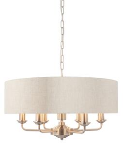 Endon Lighting 94357 Highclere 6 Light Ceiling Pendant In Brushed Chrome With Natural Linen Shade