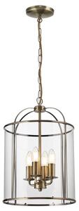 Traditional 4 Light Antique Brass Circular Hanging Hall Ceiling Lantern Light with Glass Panels