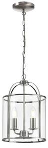 Traditional 2 Light Satin Nickel Circular Hanging Hall Ceiling Lantern Light with Glass Panels